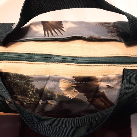 New Denim canvas Mini Duffle Tote Bag Western Eagles Mountains Tan Green arm bag - Picture 5 of 6